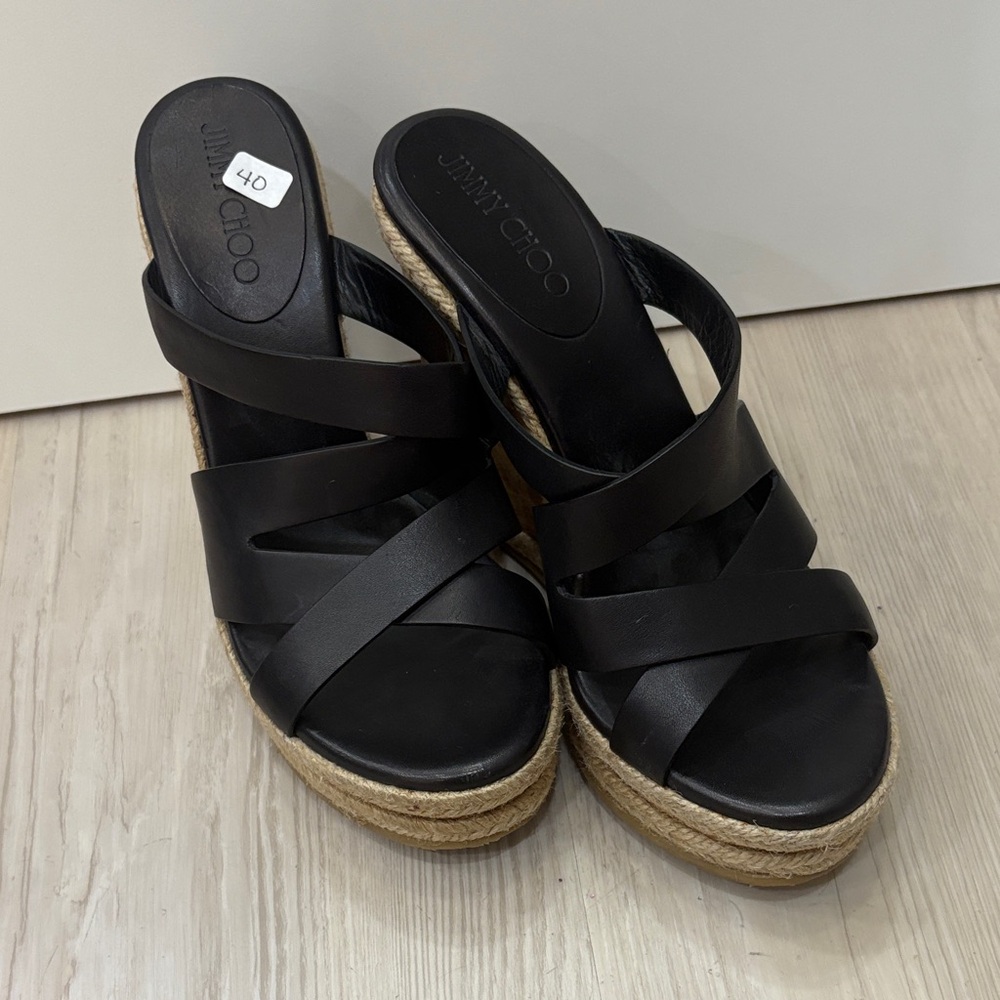 Jimmy Choo Black Espadrille Wedges